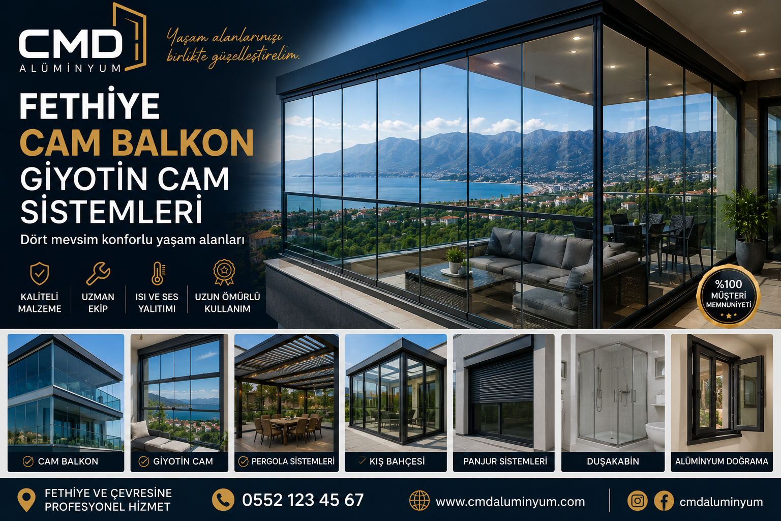 Fethiye Cam Balkon ve Giyotin Cam Sistemleri ile Modern Yaşam Alanları