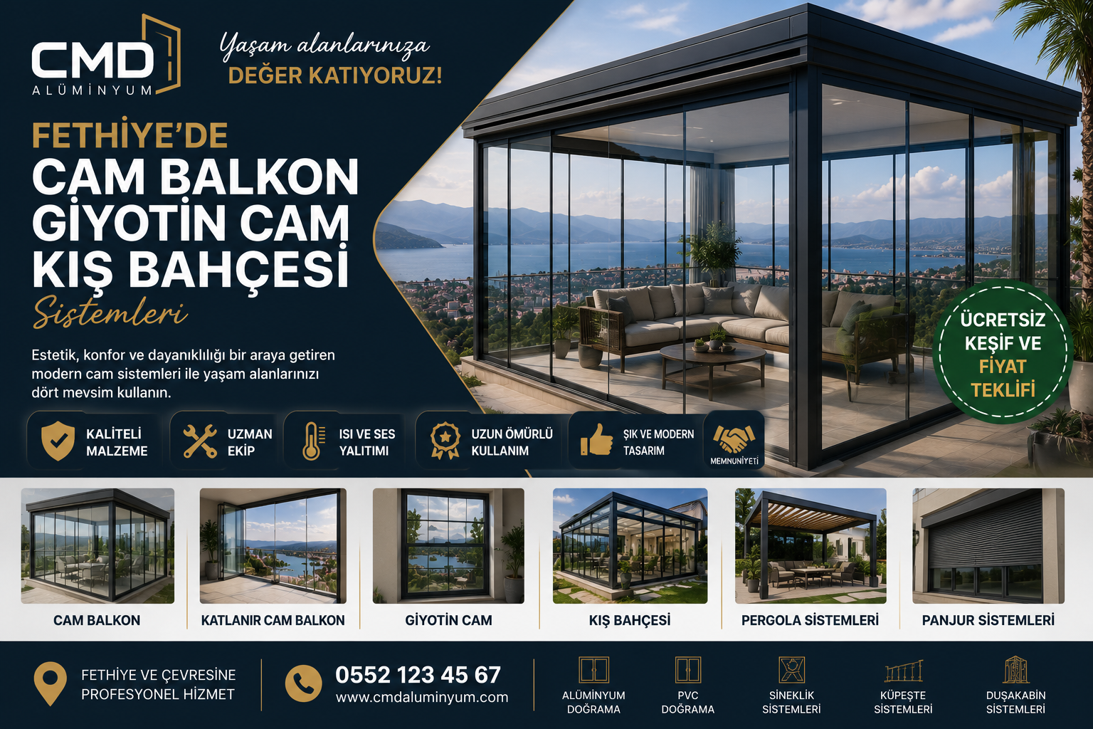 Fethiye Cam Balkon, Giyotin Cam ve Kış Bahçesi Sistemleri ile Yaşam Alanlarınıza Değer Katın